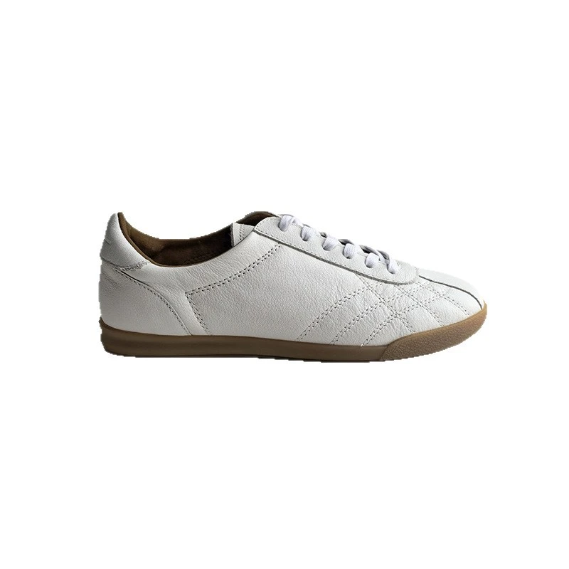 

Dave&di Women's Comfortable Genuine Leather Laced Flat Sport Sneakers Casual White Sneakers Retro German Training Shoes Woman