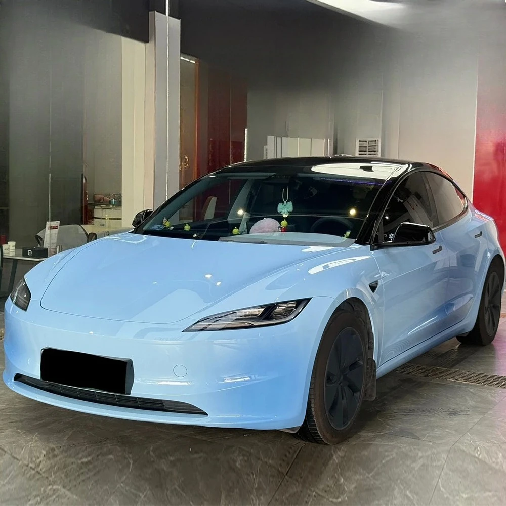 For Tesla Model 3 Highland 2024 2025 Pre-cut PPF Gradient Blue DIY Color Change Film PET Paint Protection Film Anti-Scratch Bra