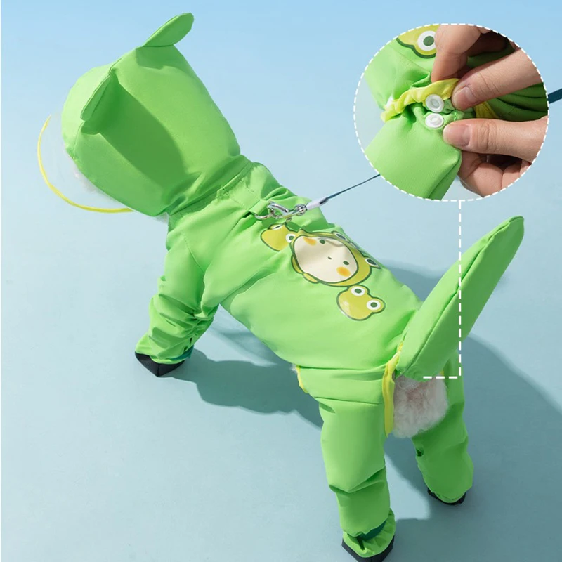 

Hooded Dog Raincoat Maltese Frog Jumpsuits Pet Summer Waterproof Clothes Puppy Four-legged Tractable Outdoor Rain Poncho