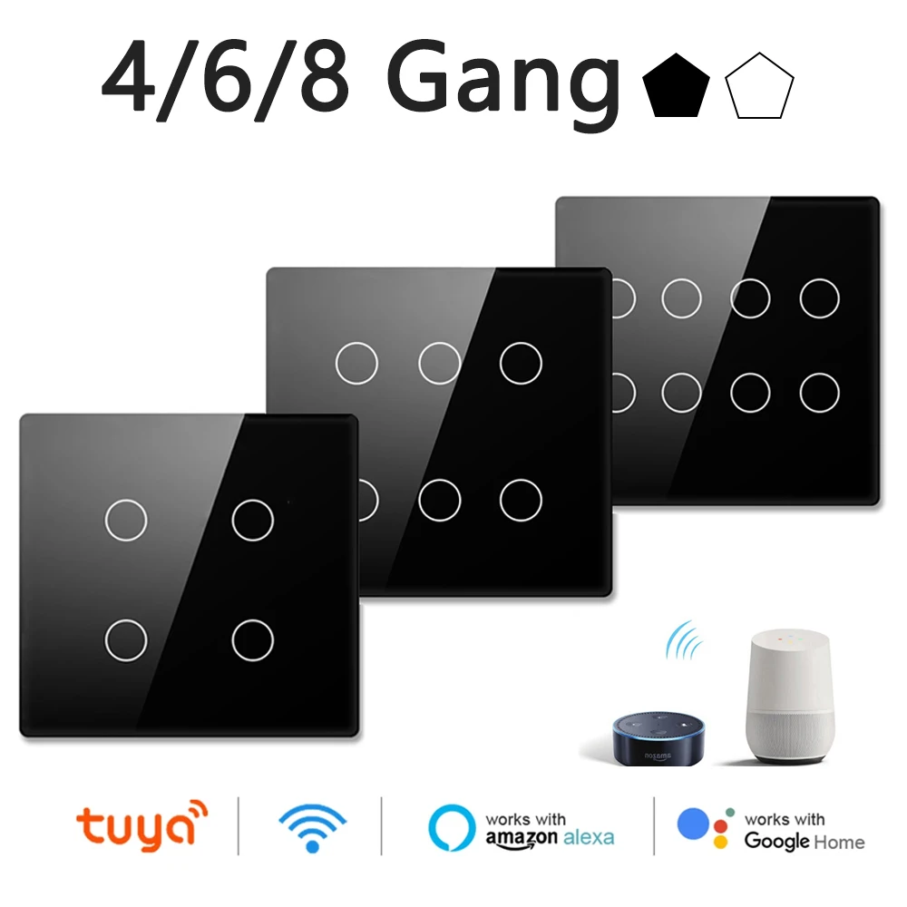 4x4 brazylia Tuya WiFi inteligentny przełącznik AC 110-220V Panel dotykowy 4/6/8 Gang światła przełączanie aplikacji sterowania z Google Alexa Home