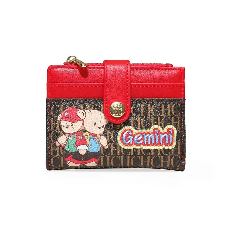 CH Womens Zodiac Cartoon Bear Wallet Monogram Print PU Leather Bifold Card Holder Coin Purse 2026 New