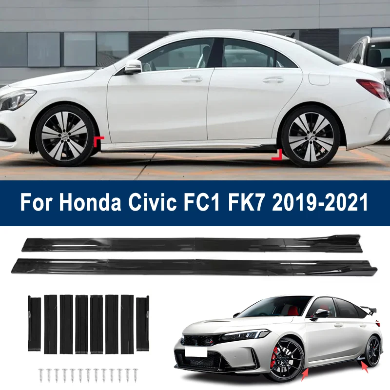 

For Honda Civic FC1 FK7 2019-2021 Car Side Skirt Splitters Extended Side Spoiler Sport Body Kit Bumper Lip Modified Parts 8Pcs