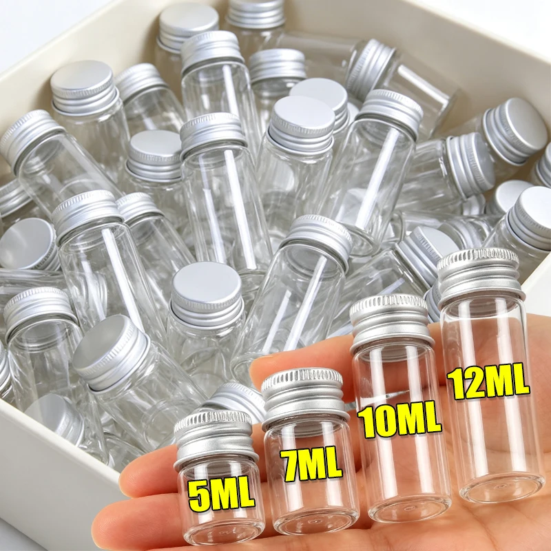 Mini Transparents Glass Bottles Aluminium Cap Empty Sample Jars Storage Vials Liquid Containers Home Decor Supplies Wholesale