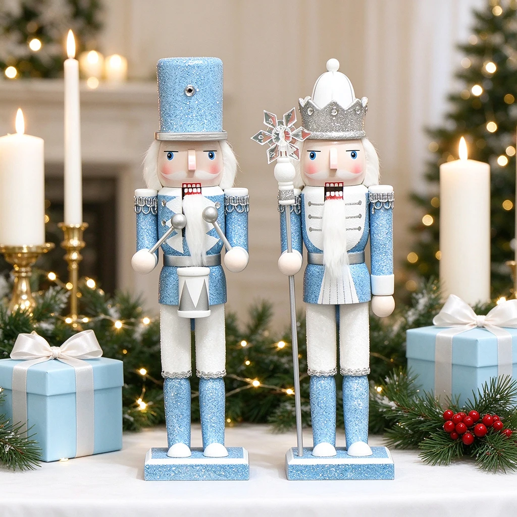 30cm / 12inch Nutcracker Soldier Christmas Figure Wooden Blue Puppet Festive Glitter Collectible Nutcracker Christmas Decoration