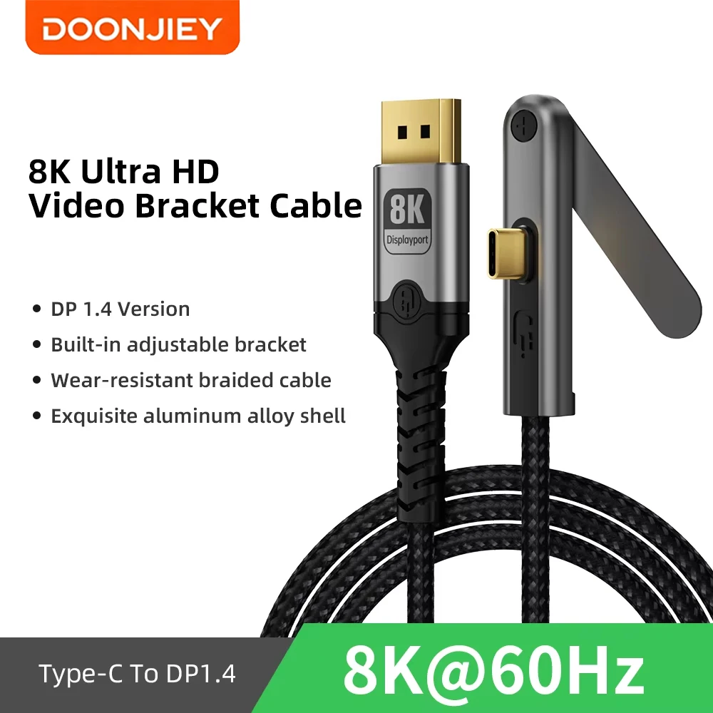 DOONJIEY USB C to DisplayPort 1.4 Cable 8K@60Hz Type C to DP Mobile Phone Holder Video Cord For Thunderbolt 4/3 Laptop Projector