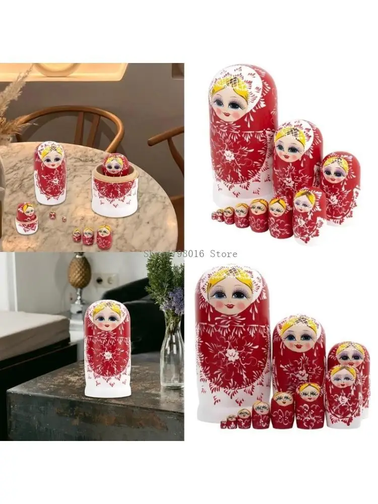 Russian Nesting Dolls 10Pcs Classical Matryoshka Table Decors Stackable Toy