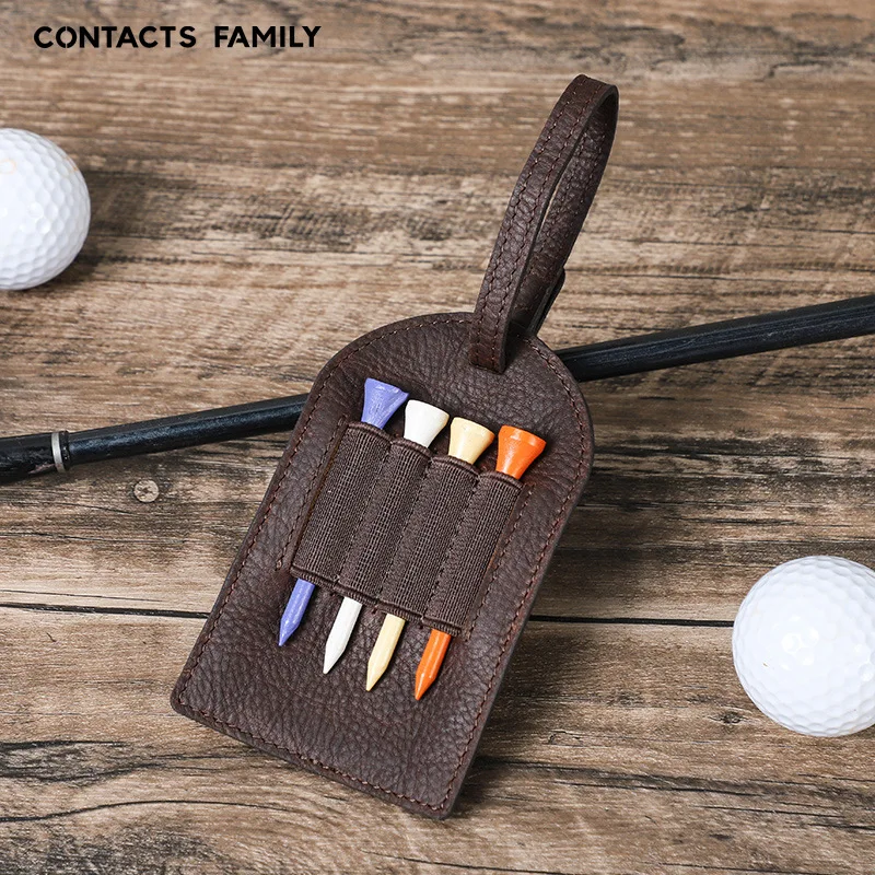 Portable Coffee Brown Leather Golf Ball Support Stand Outdoor Hanging Waist Tag Holder Ball Holder Storage Cover
