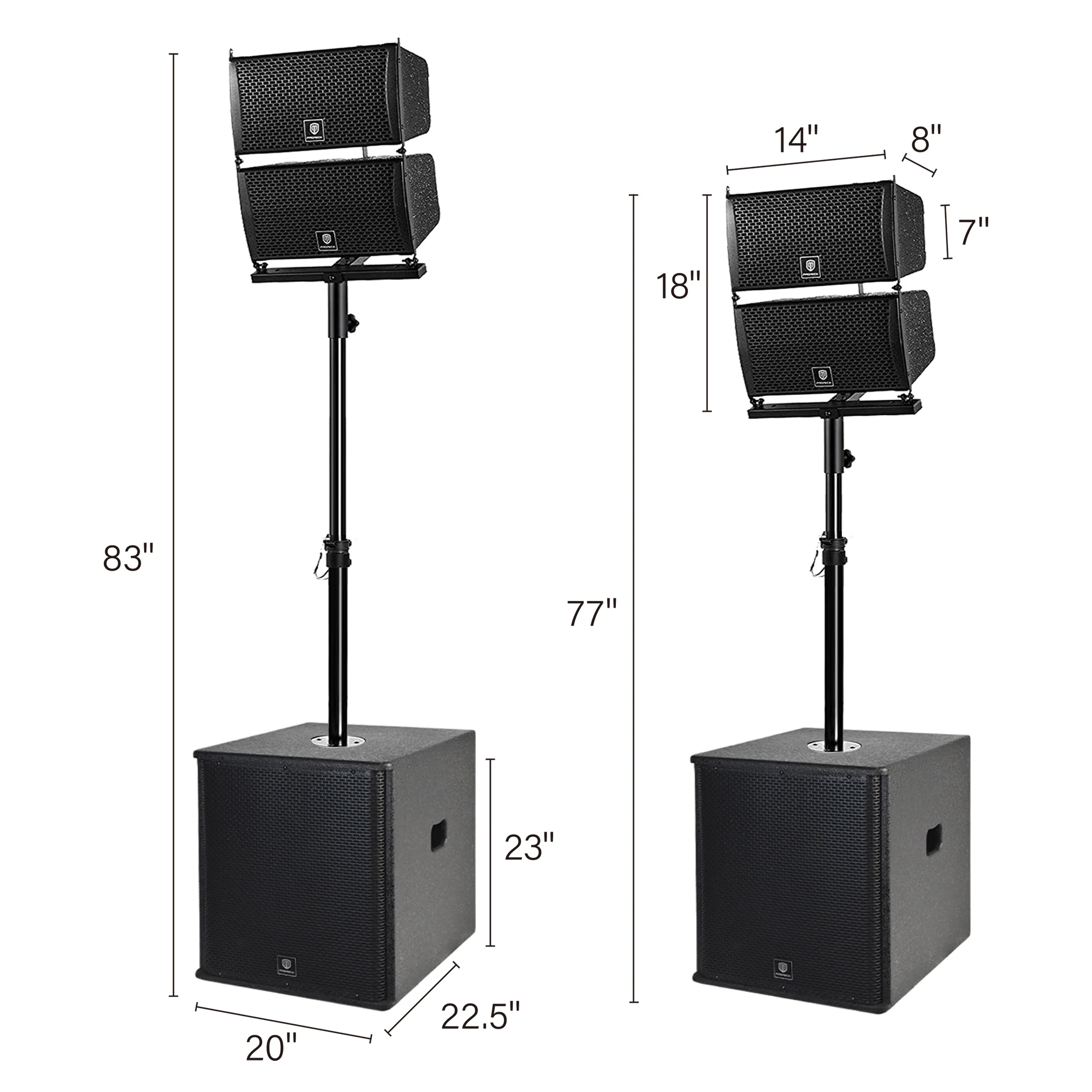 PRORECK Club 6000 Juego combinado de sistema de altavoces PA estéreo P.M.P.O de 15 pulgadas y 6000 W, 4 altavoces line array, 2 subwoofers de 15 pulgadas con BT