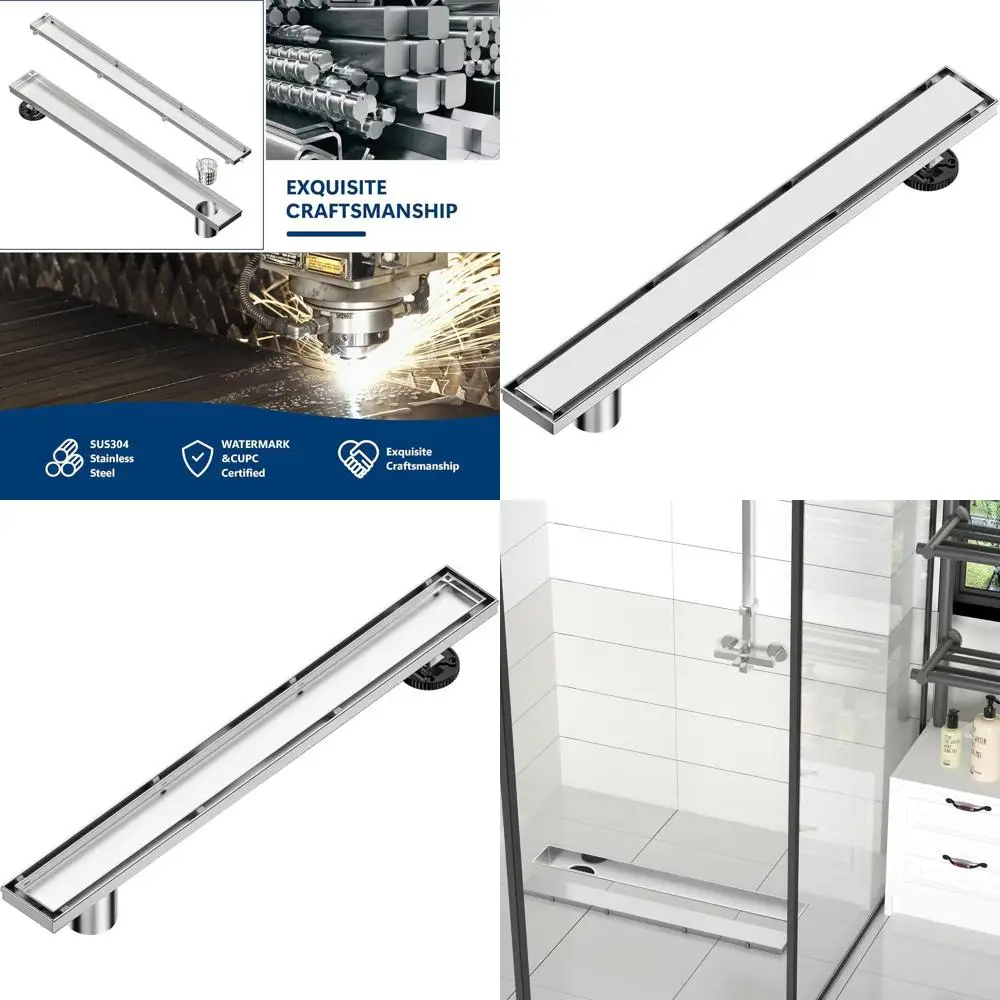 

28-дюймовый линейный душевой трап с вставкой под плитку, из матовой нержавеющей стали, с регулируемой регулировкой уровня, с сетчатым фильтром для волос