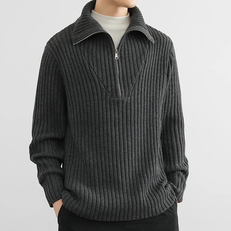

Korean Half Zipper Knitted Sweater for Men Autumn Casual Social Pullover Lapel Streetwear Social Harajuku Sweater Men Clothing