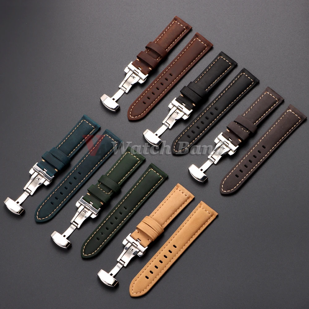 Genuine Calfskin Leather Watchband for Omega Business Watch Band 20mm 22mm 24mm 26mm Butterfly Buckle Stitching Brown Strap image 6