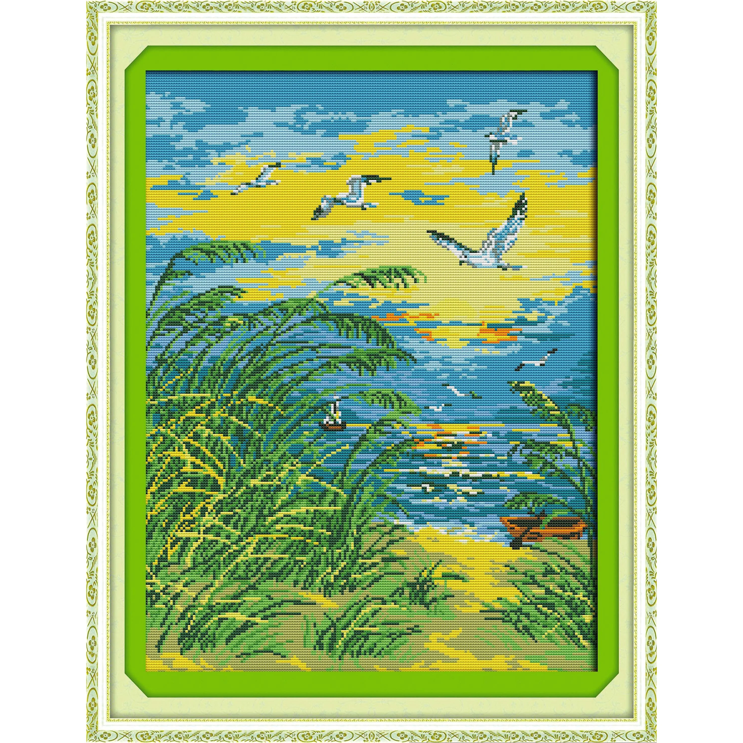 

Soulgift News Набор для вышивки крестом с предварительной печатью, штампованная ткань Аида с нитками DMC, набор для вышивания - Утренняя свечение на море