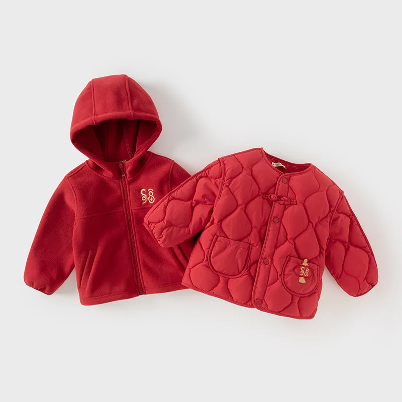 Dave Bella Red Jacket 2024 Winter High Quality Boys Girls Two-Piece Warm White Duck Down Casual Children’s Jacket DB4243220