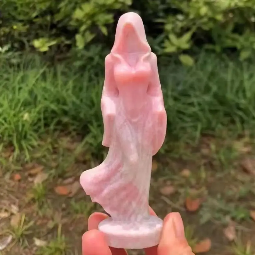 Natural Crystal Obsidian Opalite Hooded Ghost Figurine Crystal Rose Quartz Sculpture Mineral Energy Reiki Home Decorations Gift