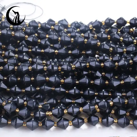 Zhe Ying New Black Obsidian Bicone Beads Irregular Loose 8mm Natural Gemstone Beads for DIY Jewelry Making