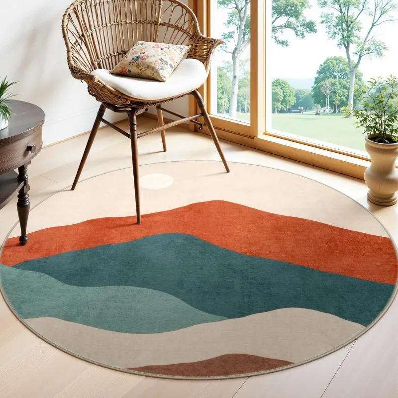 Large Round Geometric Landscape Area Rug Green Mountain Layers Living Room Bedroom Modern Decor Carpet  Home Decoration