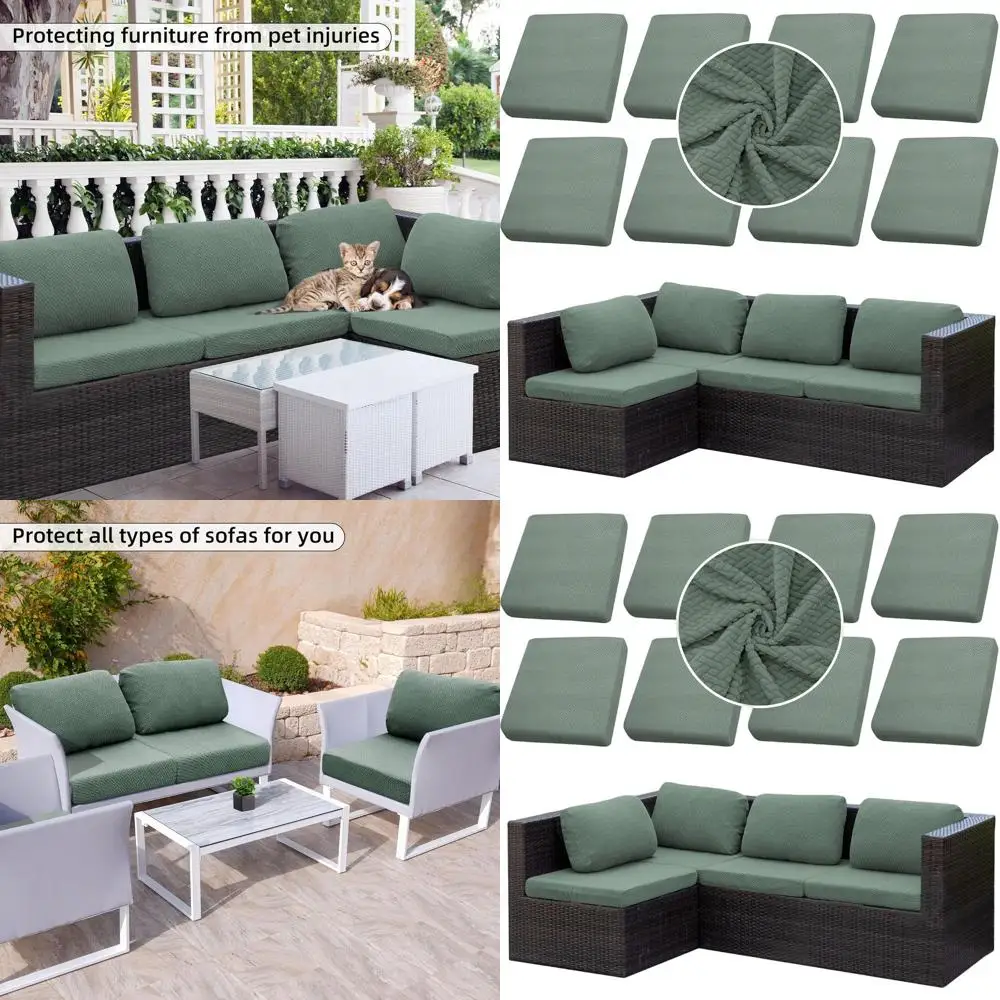 

Green Jacquard Waterproof Outdoor Cushion Covers Set of 8 for Patio Sofa and Sectional Chair