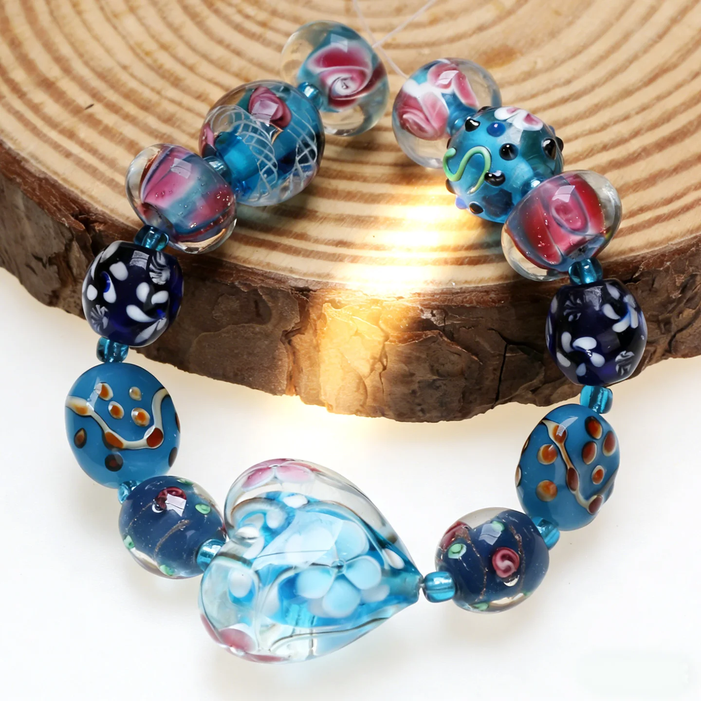 Lake blue 02 1set ! Handmade Romantic Lampwork Glass Loose Beads For Charm DIY Bracelets/Necklace Jewelry Making Accessories !