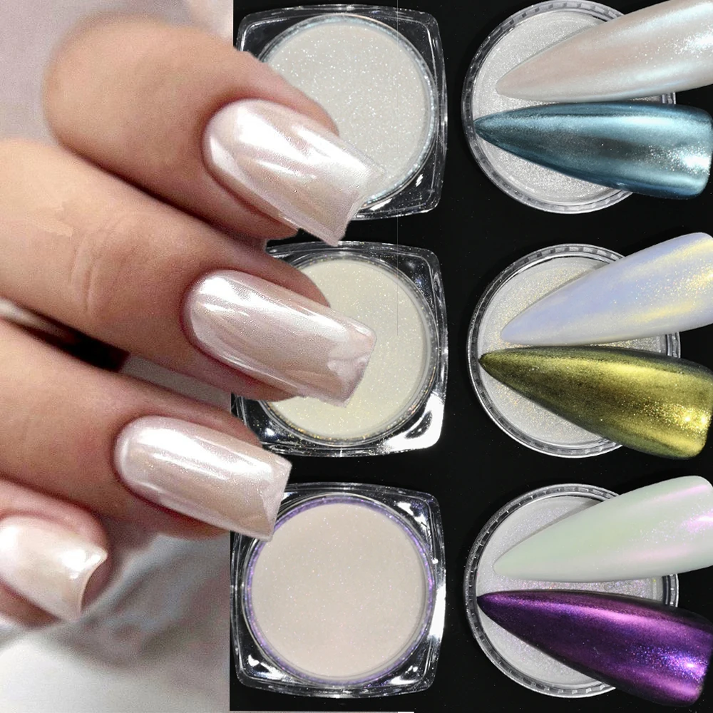 

White/Purple Pearl Aurora Chrome Powder Moonlight White Pearl Glitter Powder 3-Colors Shell Mirror Pearl Manicure Powder &*&