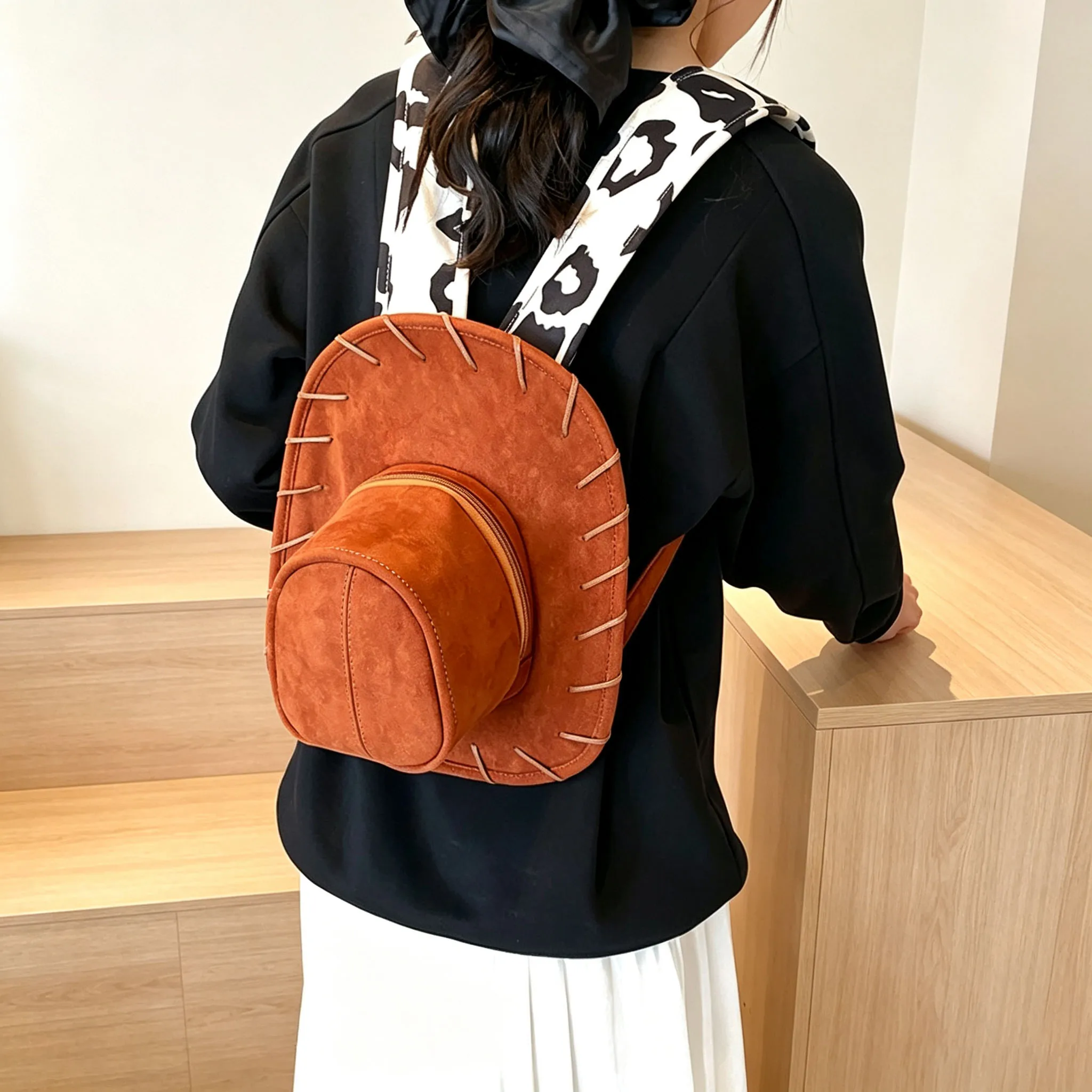Woody Cowboy Hat Shaped Backpack Cartoon Retro Creative Hat Design Strap Unique Retro Adjustable Daily Outdoor Travel Gift view 2
