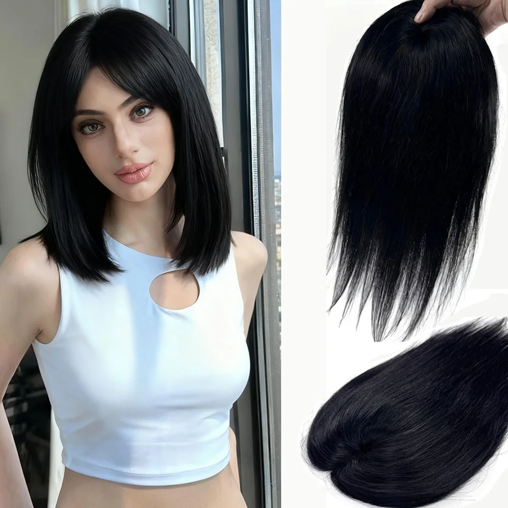 

Женские натуральные черные прямые волосы, парик из натуральных волос-100% наращивание человеческих волос, мягкий дышащий шиньон