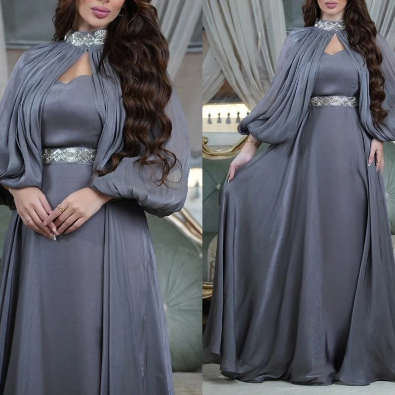 Ensemble de robe de couleur vive diamant style Banquet, manches longues, couleur unie plissée, ensemble deux pièces décontracté, haut à col rond et jupe longue