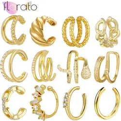 Pendientes de Clip pequeños minimalistas para mujer, puños de oreja chapados en oro de 24k/plata, sin Piercing, joyería de cartílago falso, pendientes