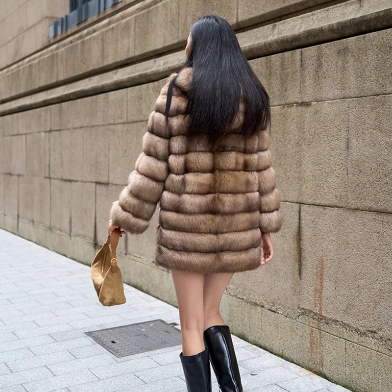 Ftangaiur Winter Import Russian Sable Fur Coat With Fur Hood Sable Coat Women Long Sleeve Short Natural Real Sable Fur Coats