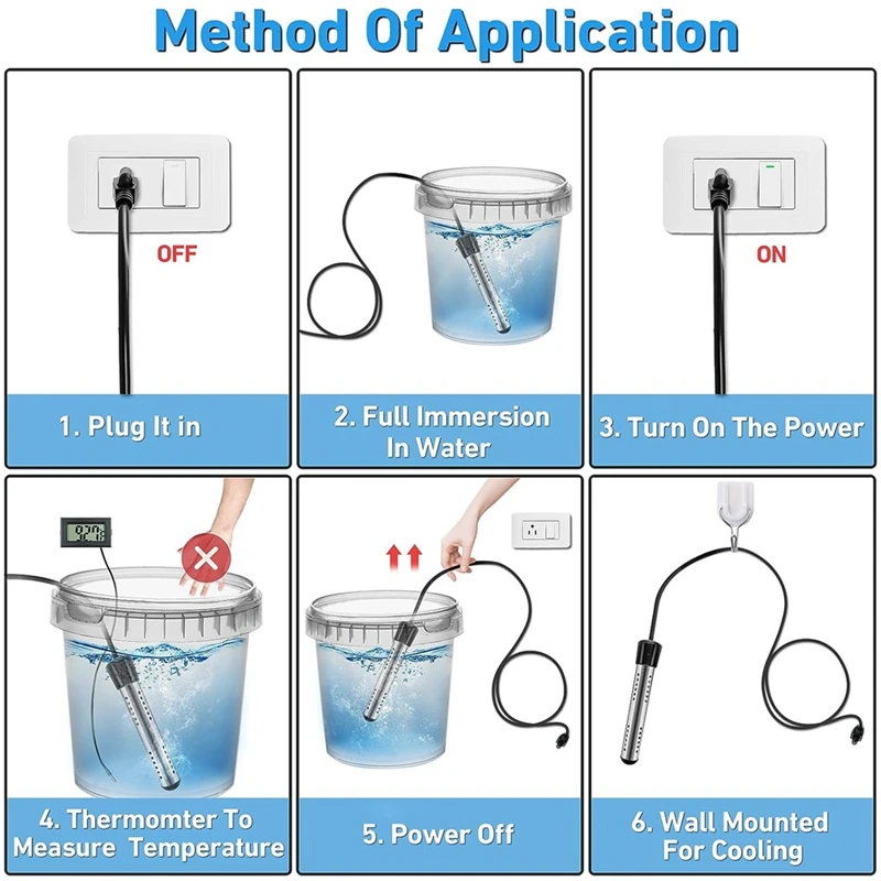 US-Stecker, Durchlauferhitzer, 1500 W Eimerheizung, elektrischer Tauchwasserbereiter mit LCD-Thermometer, einfach zu bedienen, Schwarz