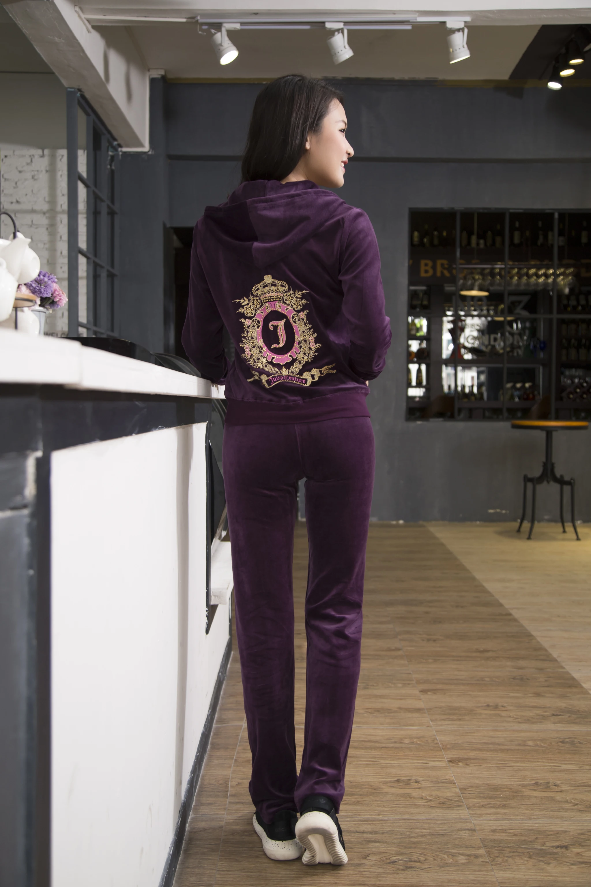 7153Spring And Autumn Velvet Sports Set Women'S Running Clothes Cardigan Sweatshirt Long Sleeve Velvet