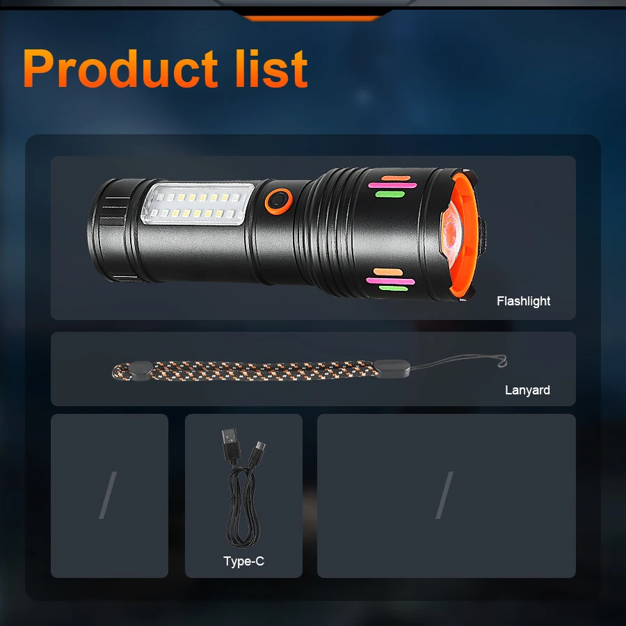 New portable emergency flashlight strong light rechargeable outdoor long-range LED fluorescent strip flashlight