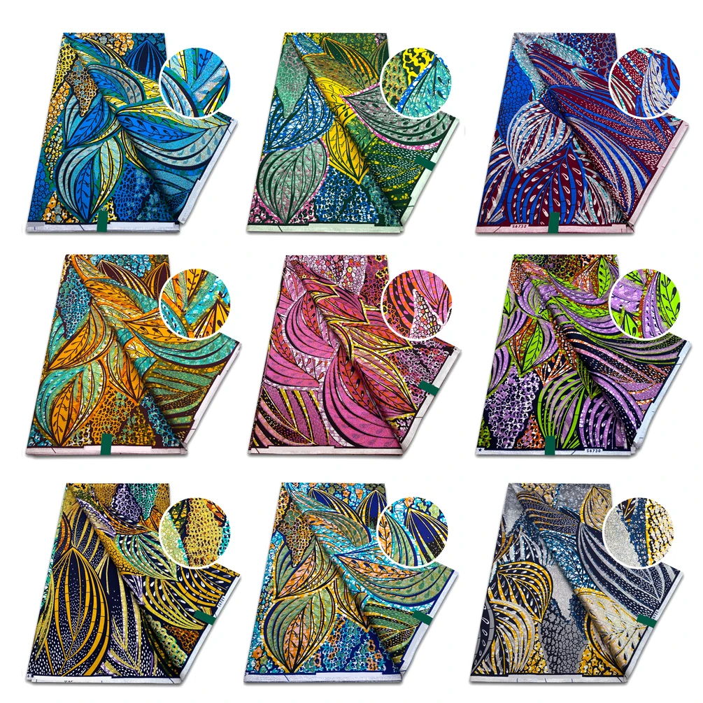 

Newest African Glitter Grand Golden Wax Pagne Ankara Wax Fabric Loincloth Gold Print Batik Soft Cotton Material for Women Dress