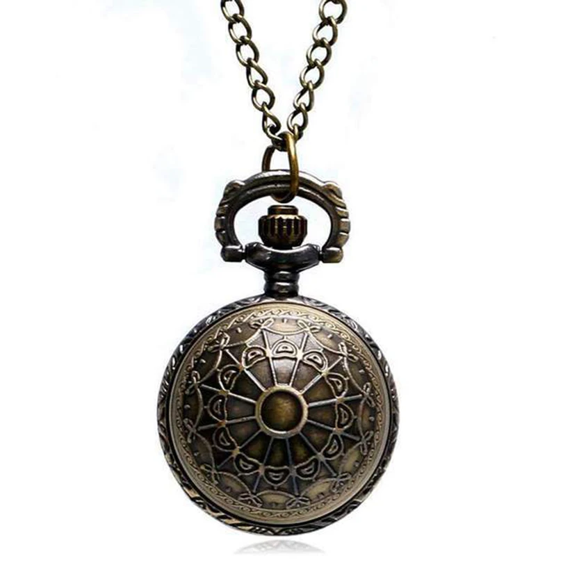 Vintage Cute Small Ball Quartz Pocket Watch for Men Women Bronze Wings Fob Chain Pendant Necklace Clock for Collection Kids Gift
