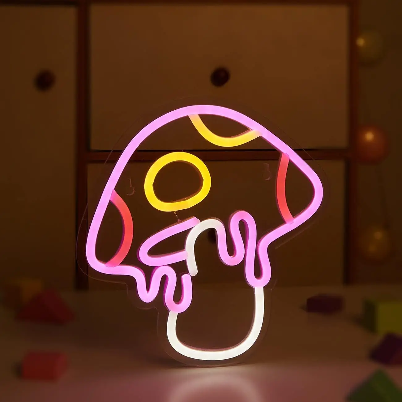 Mushroom Neon Sign LED Wall Art USB Powered Acrylic Pink Yellow White Glow Trippy Cottagecore Aesthetic Room Bedroom Game Decor