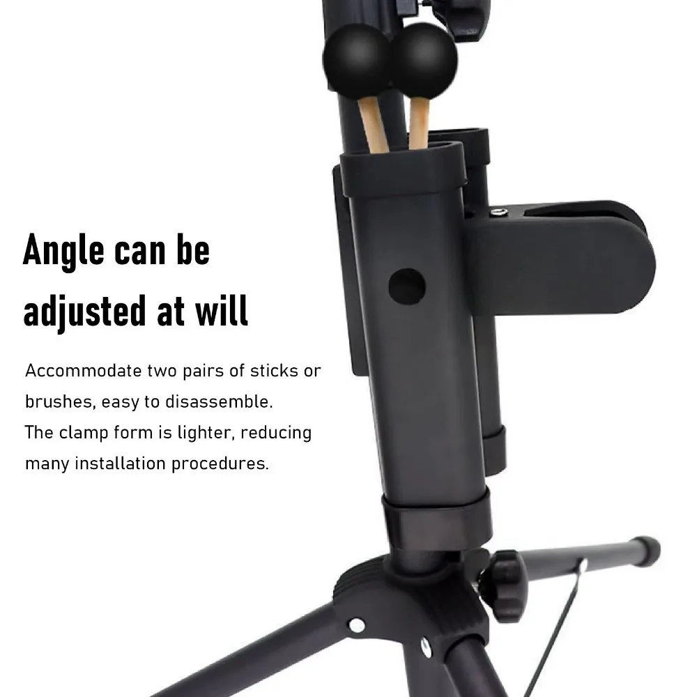 Drumstick Holder Structure Angle Adjustable Clip On Drum Stick Holder Container for 2 Pair Sticks Or Brushes