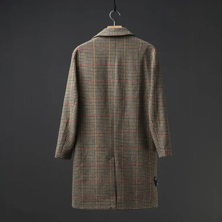 Retro British style! Tone color! Autumn and winter men's clothing medium and long plaid woolen coat woolen coat tide