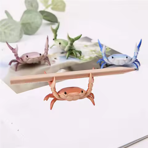 Funny Crab Desktop Pen Holder Creative Cute Crab Pen Holder Weightlifting Crabs Penholder Bracket Storage Rack Stationery