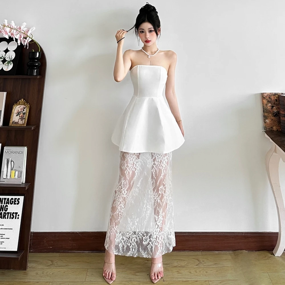 SylCue เซ็กซี่แฟชั่นชุดราตรีผู้หญิงปิดไหล่ Backless ตาข่าย Patchwork Hem Midnight จัดเลี้ยง Elegant ยาว Bodycon