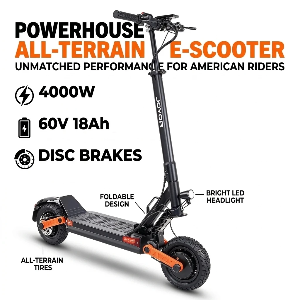 Electric Scooter for Adults, 4000W Dual Motor, 60V 18Ah Battery, Up to 45 Miles Range, 10' Off-Road Tires, Disc Brakes, Foldable High-Performance E Scooter