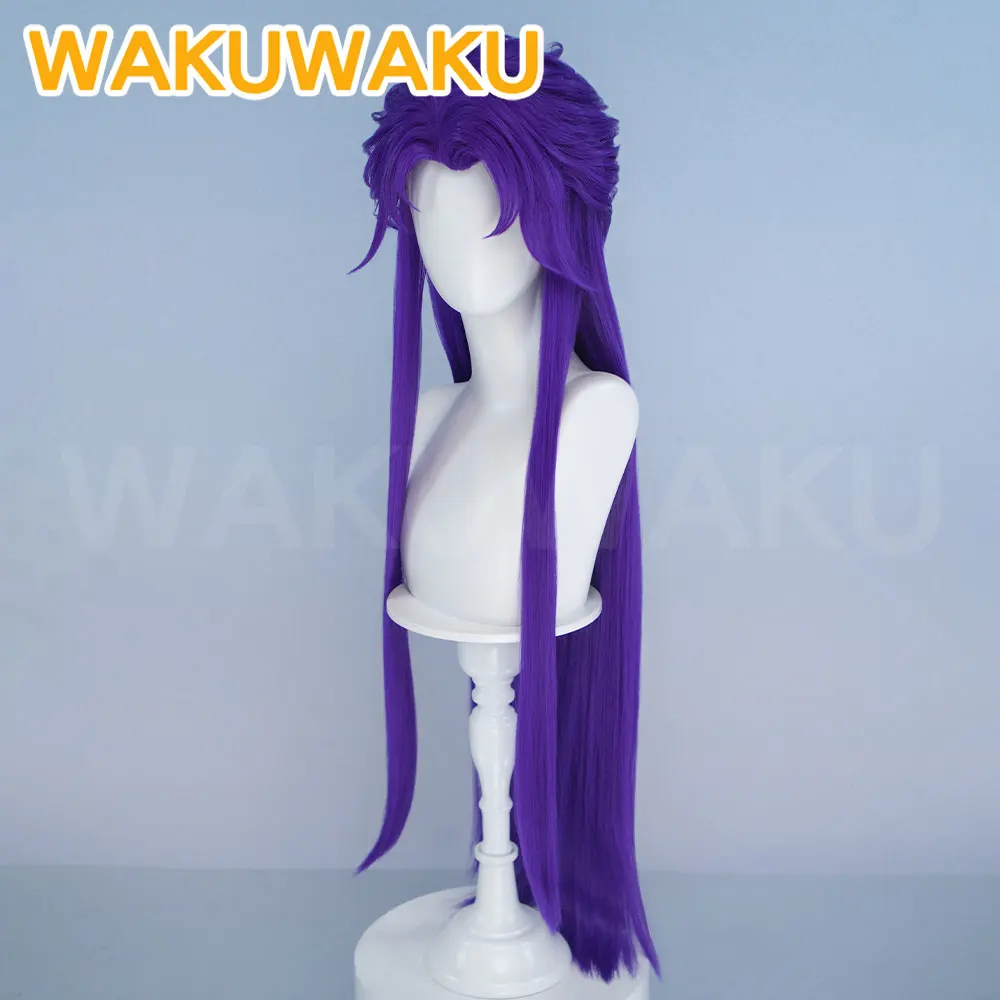 IN STOCK Jester Cosplay Wig Game Cosplay WakuWaku Men 90cm Purple Long Hair Sideburns Heat Resistant Halloween Wig Free Wig Cap view 3