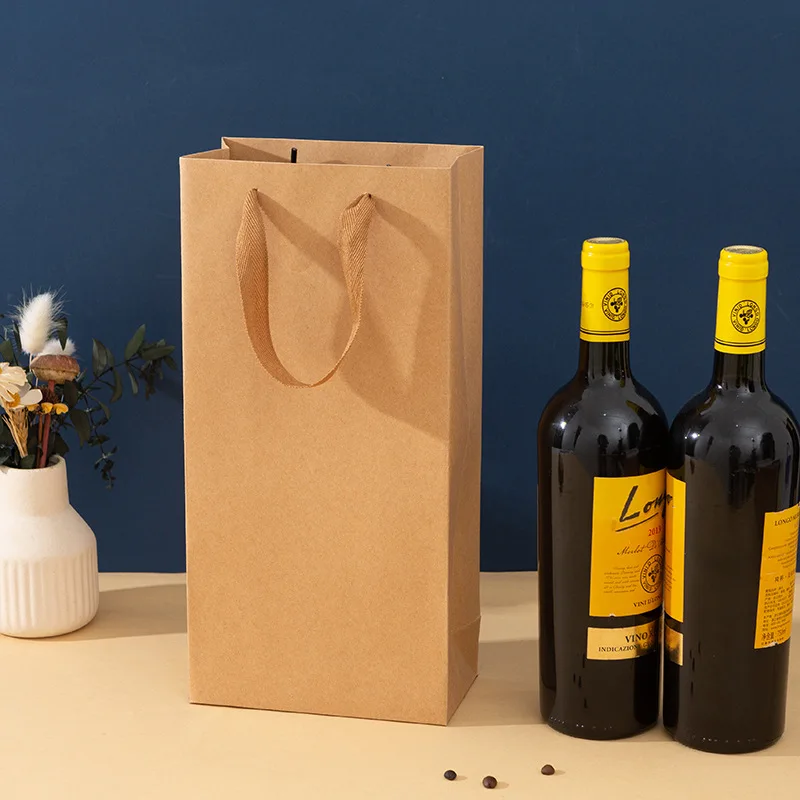 Rotweinverpackung Geschenktüten 6/12 Stück Kraftpapier Einzel-/Doppelflasche Weinverpackungsbeutel Leinengriff Seil GeschenkverpackungVIE LENTE – Detail 1