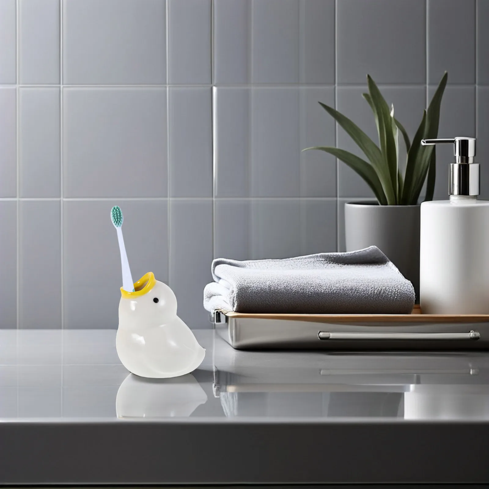 

Cute Cartoon Duck Ceramic Toothbrush Holder Bathroom Organizer Adults Lightweight Portable Countertop Storage