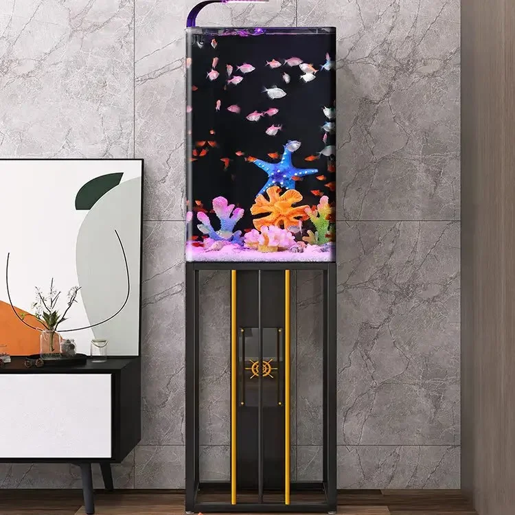 TT   New creative Internet celebrity fish tank ecological landing living room fish tank small semi-circular aquarium