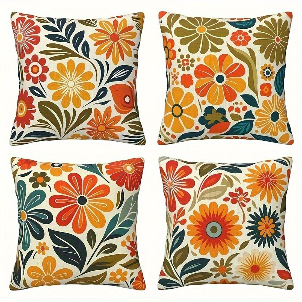 1PC 2D Flat Retro Boho Floral Throw Pillow Covers Vintage Botanical Decorative Cushion Cases for Home Sofa Bedroom