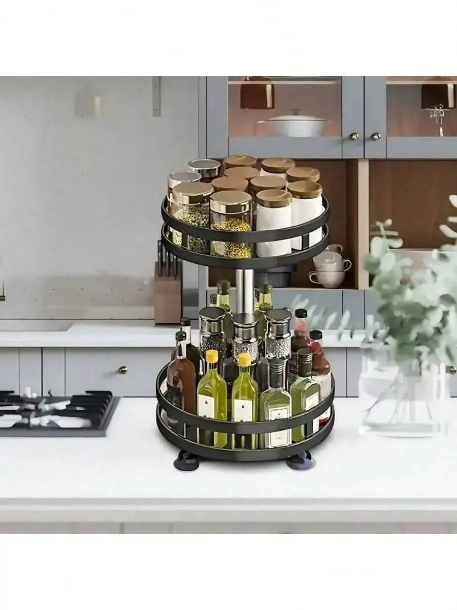 [Kitchen Accessories]Space - Saving Rotating Countertop Storage Rack For Kitchen Supplies