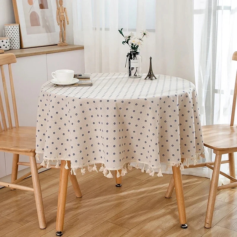 Round Tassel Tablecloth Boho Farmhouse Dust-Proof Table Cover for Kitchen Dinner Tablecloth Indoor Outdoor Home Party Decoration