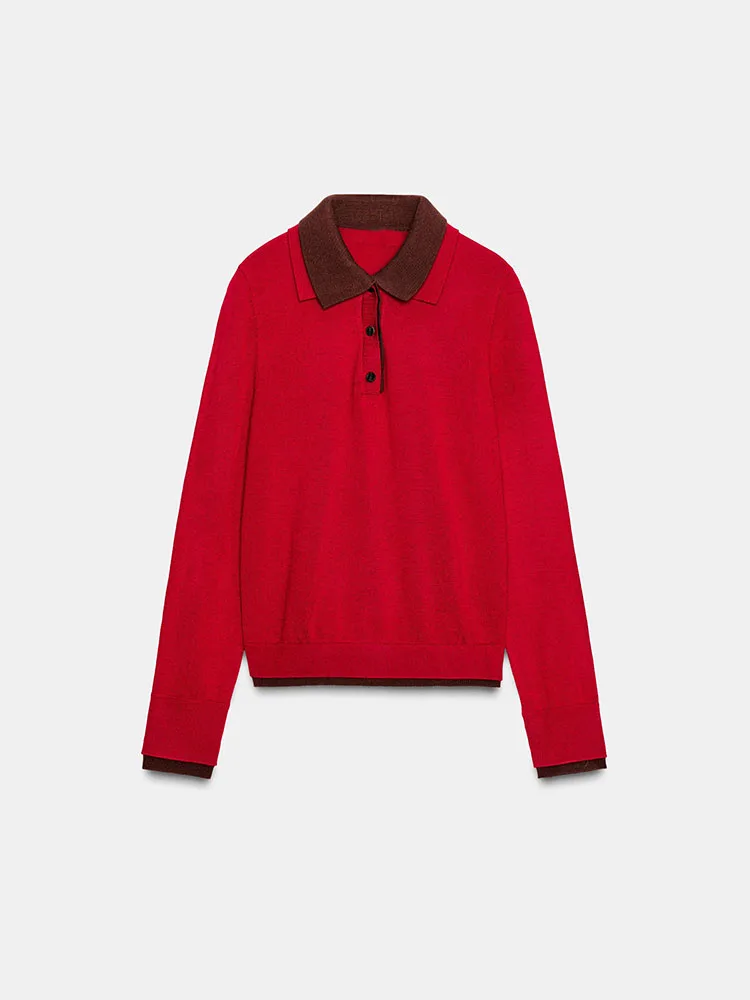 甘いスタイルの長袖ポロシャツデザインニットセーター新作2025年冬レディースファッション女の子ノーマル丈オーバーヘッド