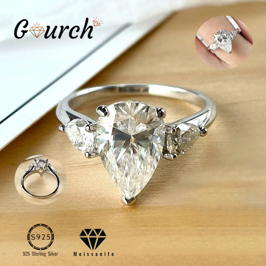

Gourch 1-4CT Water Drop Moissanite Ring S925 Sterling Silver Sparking Diamond Gifts for Women's Wedding Anniversary Fine Jewelry