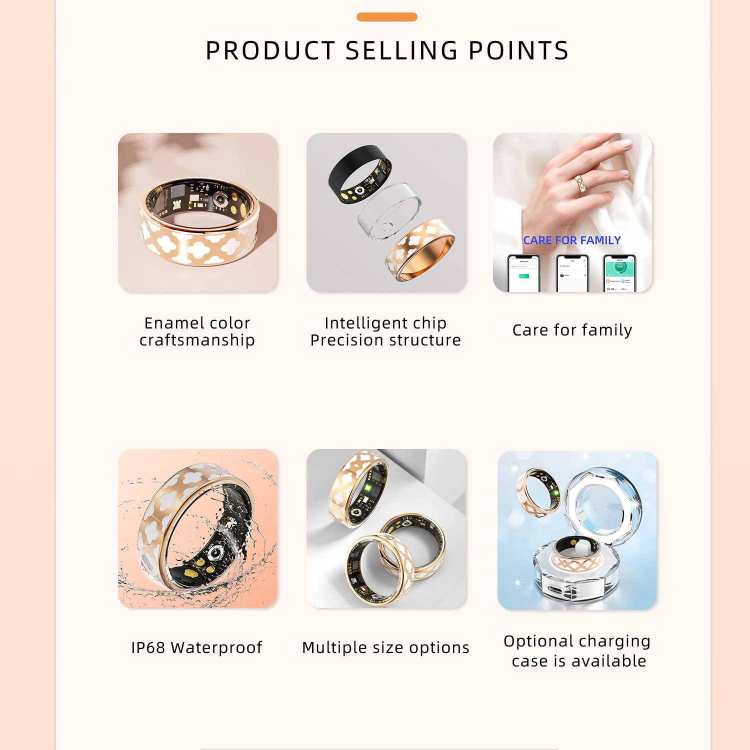 New 696 Smart Ring Women Waterproof Heart Rate Blood Pressure Caring For Family Sport Remote Control Photography Lady Rings Gift