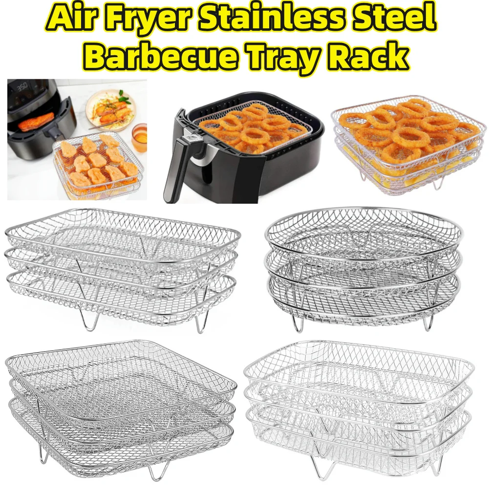 

3Layer Air Fryer Racks Stainless Steel Square Air Fryer Basket Tray Stackable Dehydrator Racks Air Fryer Accessories Fit Kitchen